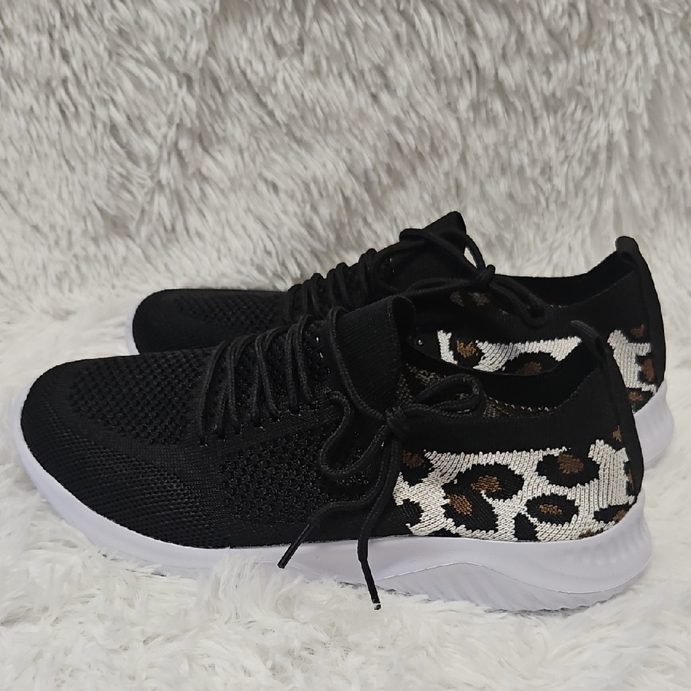 New Black and Leopard Print Women's Sneakers